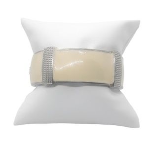 Vintage cream bangle bracelet with silver accents